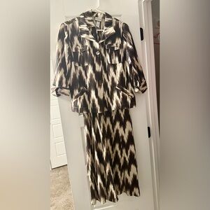 Chico's Linen Jacket and Dress Set in Brown and Cream